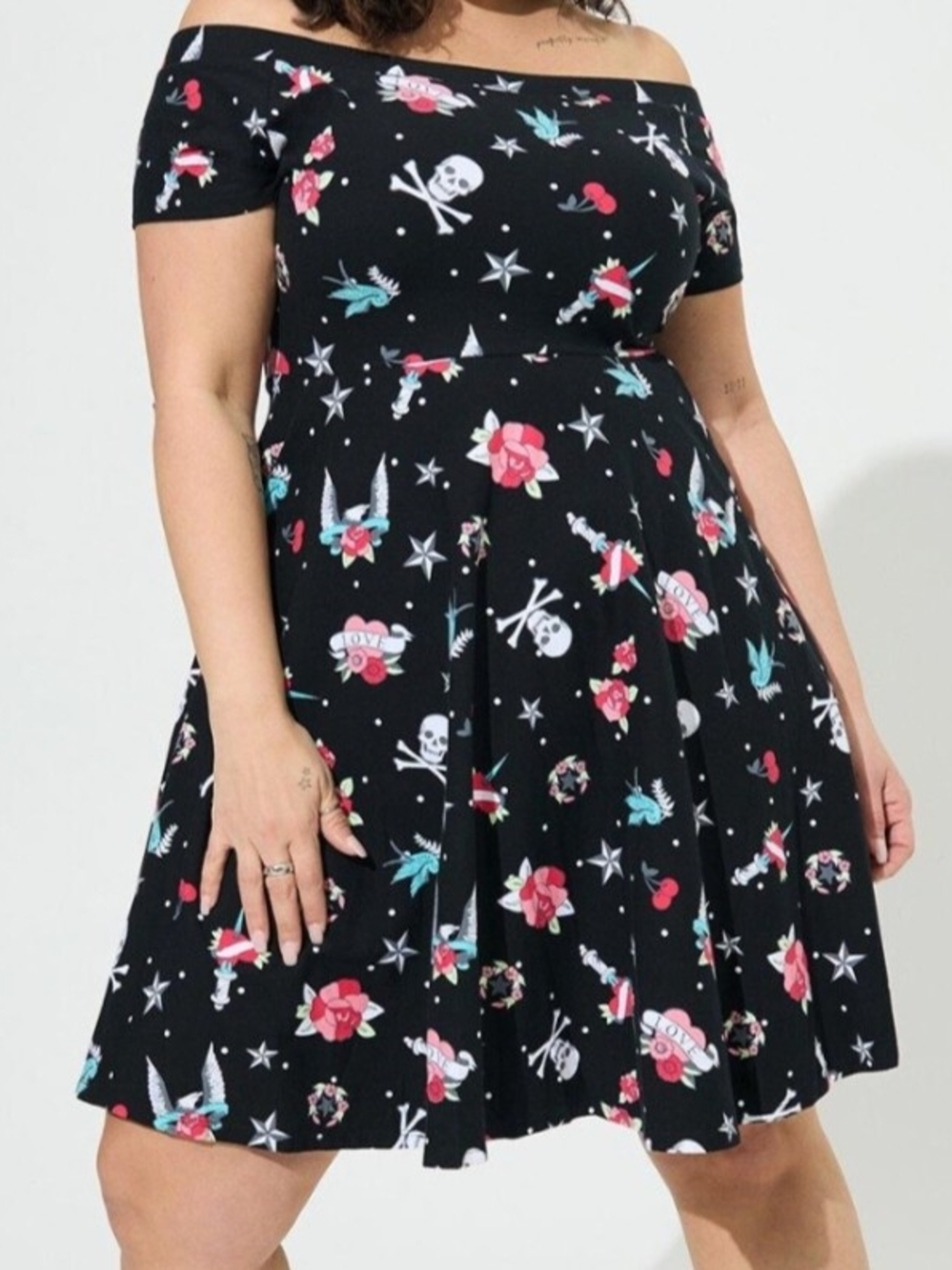 Torrid- Betsey Johnson Black Off-Shoulder Skater Dress